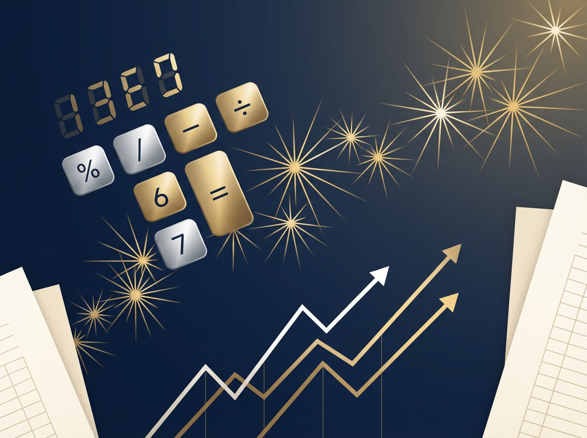 GCSE intensive course illustration with calculator elements transforming into star patterns