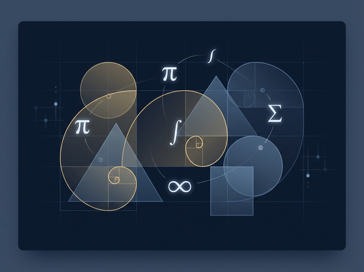 Mathematics course illustration with geometric shapes and golden ratio spirals